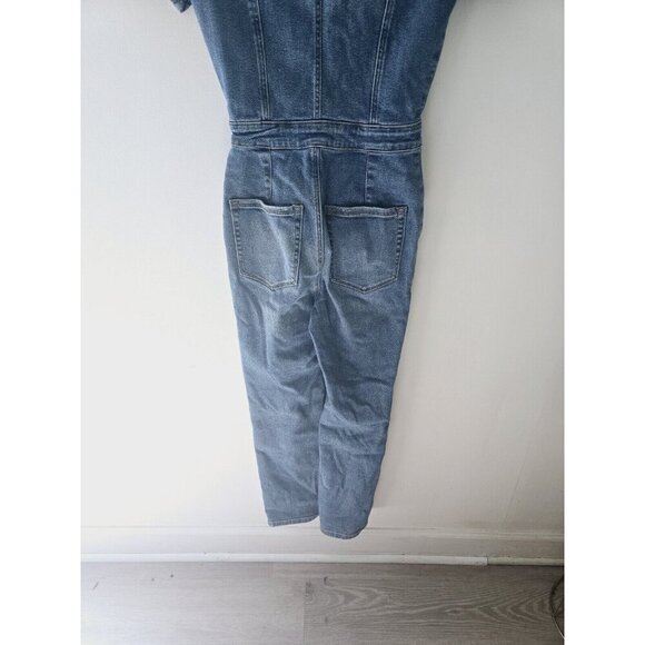 Good American Fit For Success Denim Short Sleeves Cargo Cotton Jumpsuit 1 Small - Picture 11 of 13